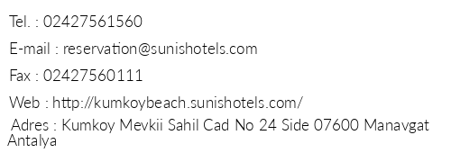 Sunis Kumky Beach Resort & Spa telefon numaralar, faks, e-mail, posta adresi ve iletiim bilgileri